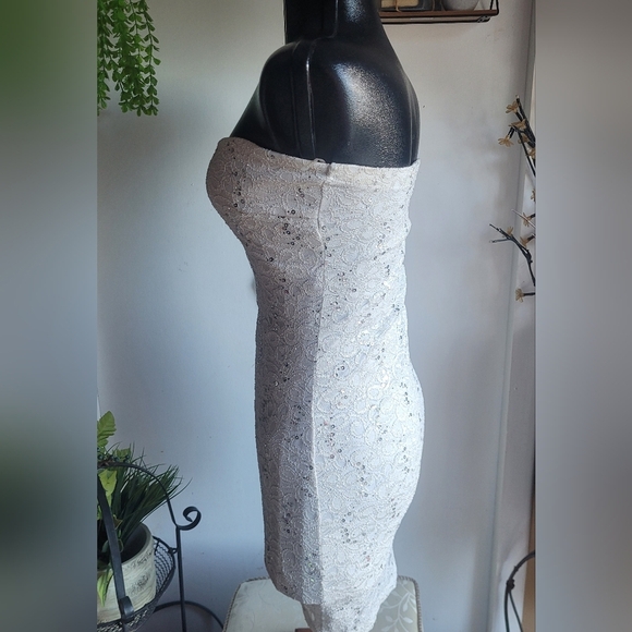 Eclipse White Lace and Sequins Strapless Dress L - Picture 5 of 6
